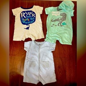 Absorba, Jurassic Park, Mini B |Bundle of 3 Snap Baby Rompers | 3-6 Months